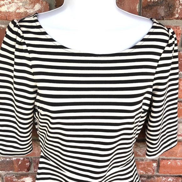 Pixley black/white striped fit & flare dress sz S - Picture 3 of 8